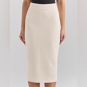 NWT House of CB Cream Lena Boucle Midi Pencil Skirt Size L